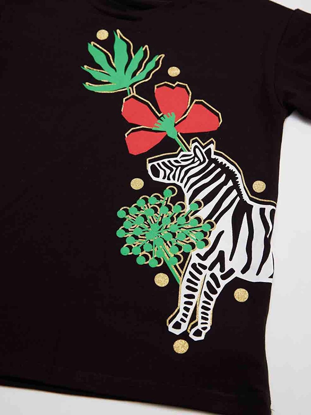 MSHB&G Karışık Çiçekli Zebra Kız T-Shirt Tayt Takım - 4