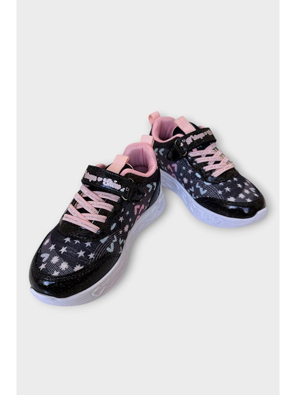 Çok Renkli Işıklı Cırtlı Hafif Anatomik Taban Günlük Sneaker Kız Çocuk Spor Ayakkabı Siyah - Pudra-2