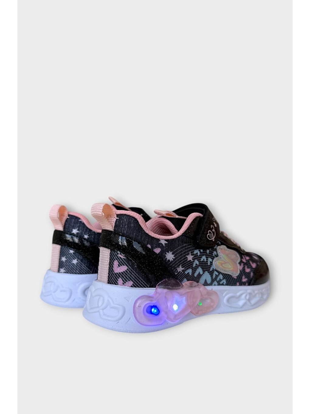 Çok Renkli Işıklı Cırtlı Hafif Anatomik Taban Günlük Sneaker Kız Çocuk Spor Ayakkabı Siyah - Pudra-3