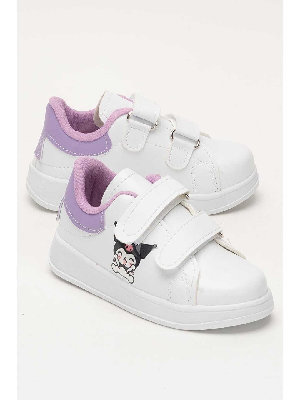 Çocuk Kuromi Baskılı Cırtlı Unisex Spor Ayakkabı Beyaz - Lila-1
