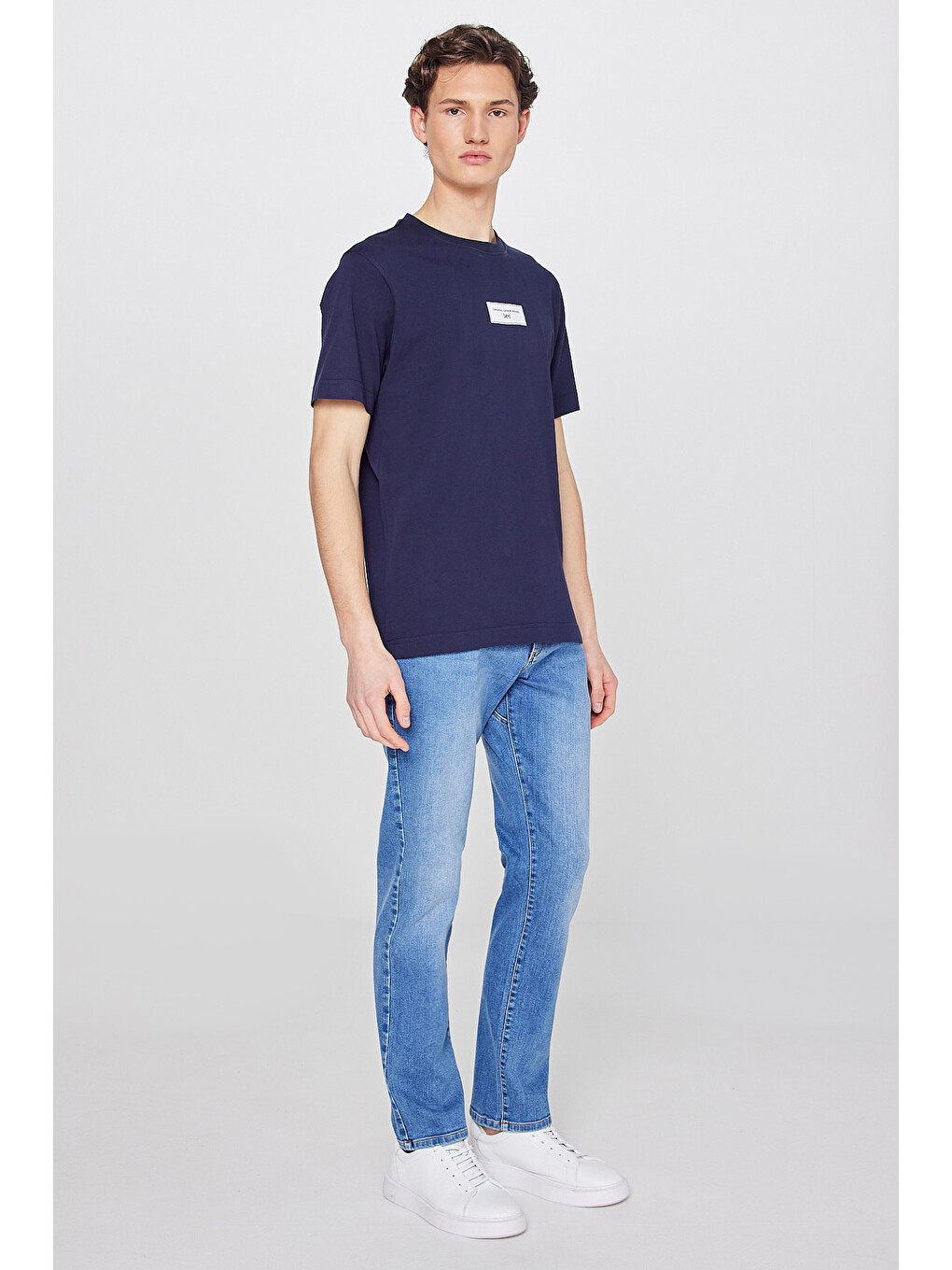 Lacivert %100 Pamuk Nefes Alan Kumaş Regular Fit Logo Detaylı Tişört-2