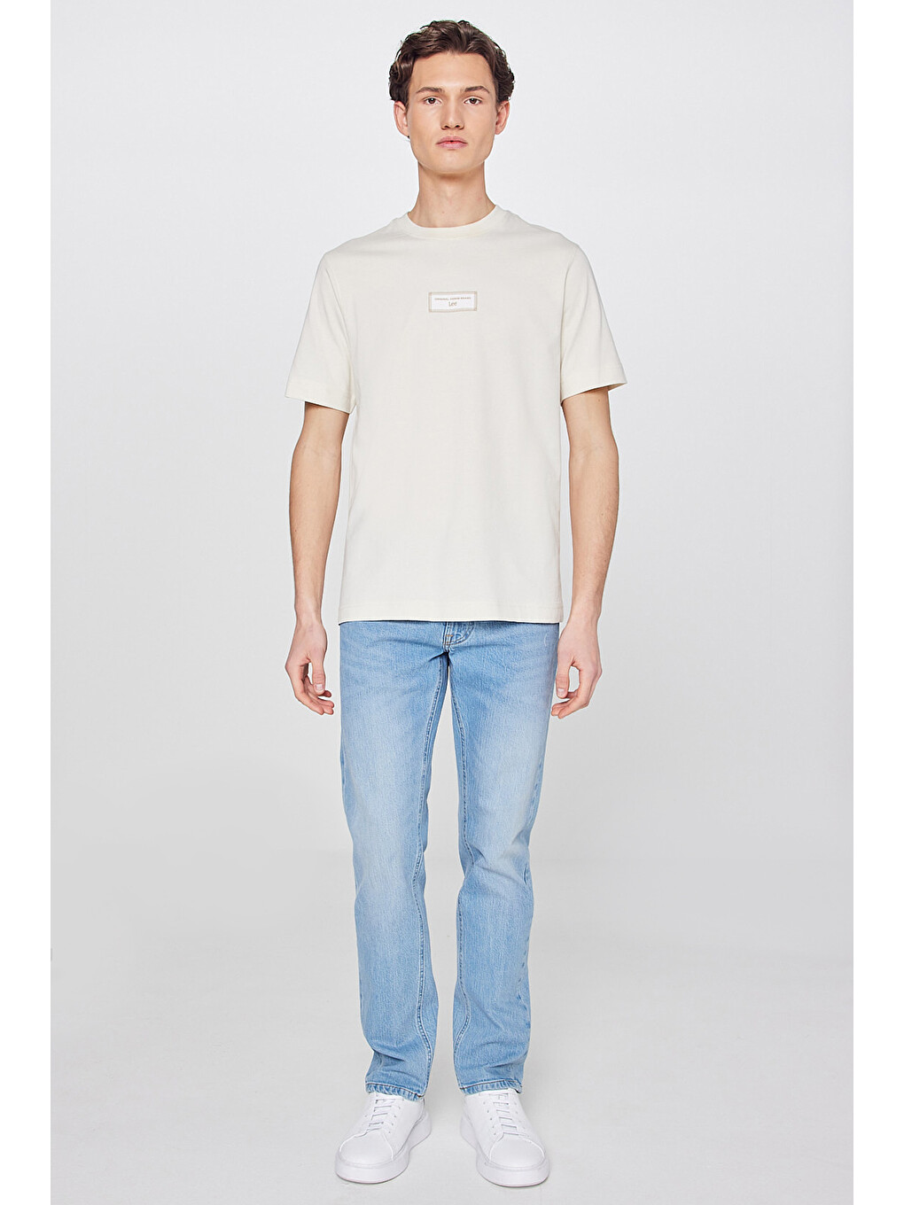 Bej %100 Pamuk Nefes Alan Kumaş Regular Fit Logo Detaylı Tişört-2