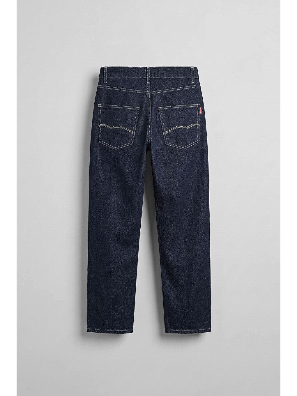Erkek Kontrast Dikişli Baggy Fit Jean Pantolon Lacivert-1
