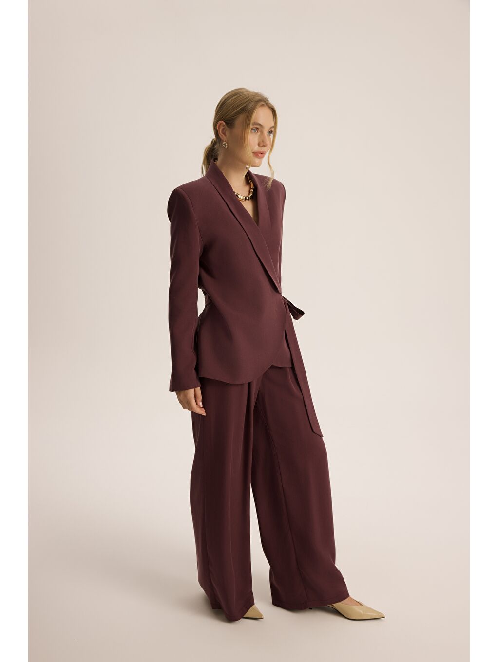 Mirelka Bağlamalı Bordo Blazer Pantolon Takım-2