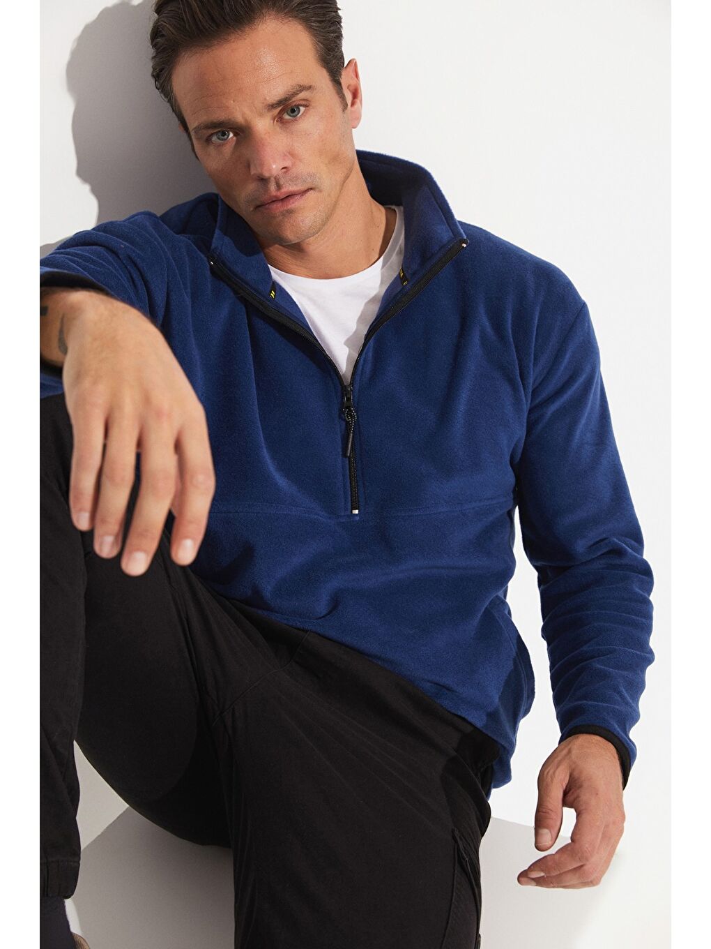 İndigo Erkek Regular Fit Yarım fermuarlı Polar Sweatshirt-3