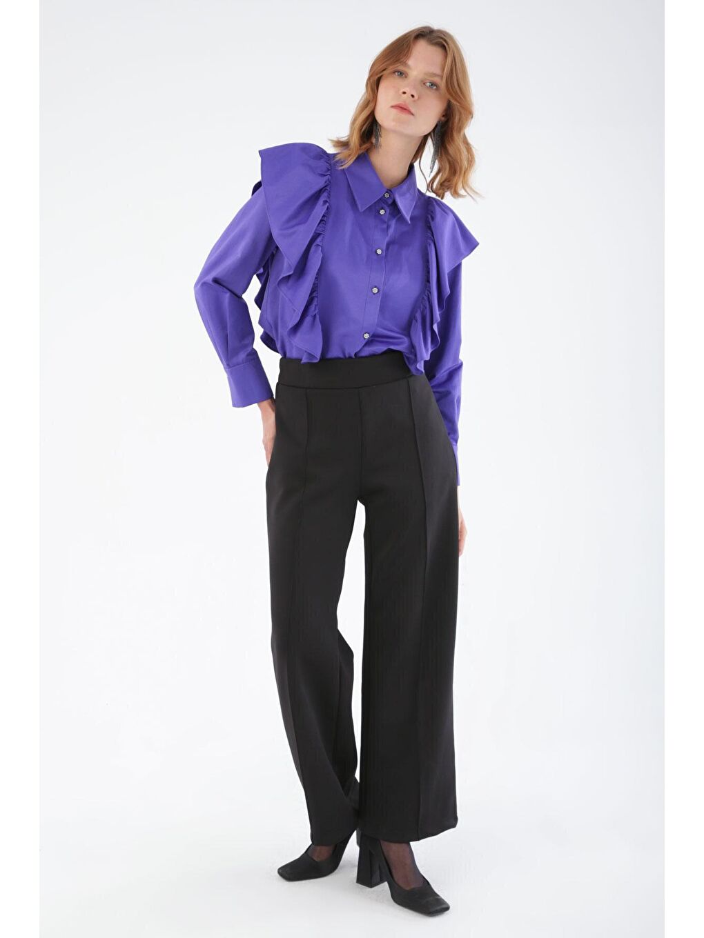 Siyah Çimalı Bol Paça Scuba Pantolon