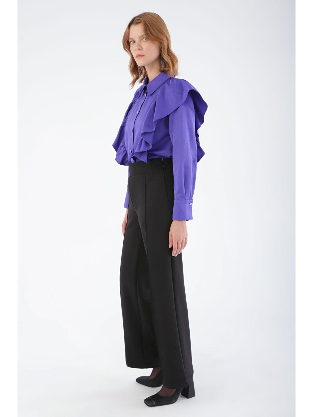 Siyah Çimalı Bol Paça Scuba Pantolon-2