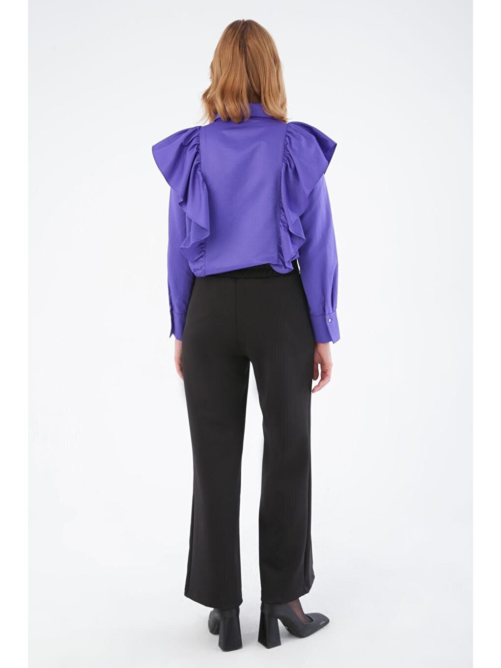 Siyah Çimalı Bol Paça Scuba Pantolon-3