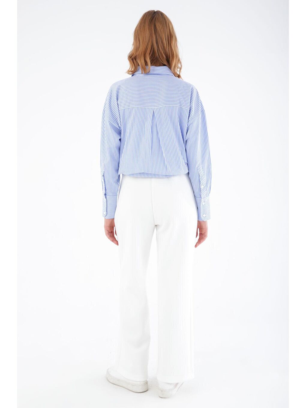 Beyaz Çimalı Bol Paça Scuba Pantolon-3