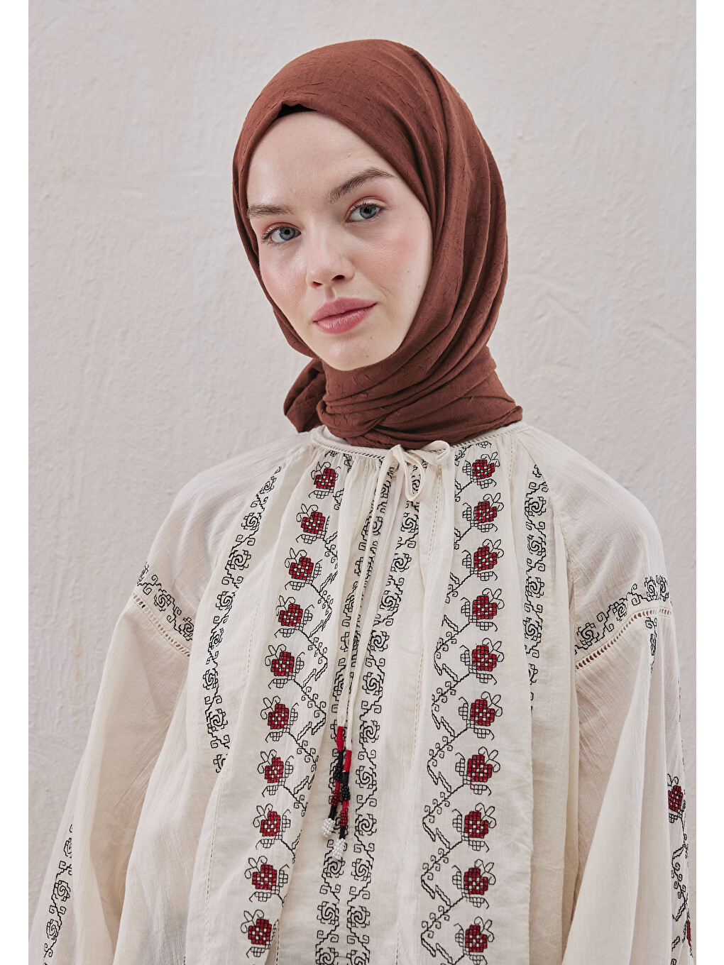 Kahverengi Bambu Şal Kızılcık-2