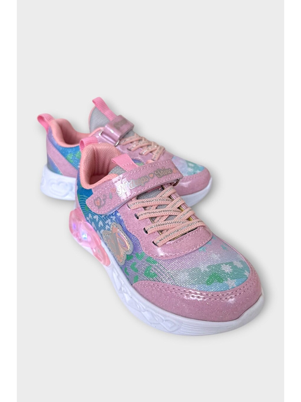 Pembe Çok Renkli Işıklı Cırtlı Hafif Anatomik Taban Günlük Sneaker Kız Çocuk Spor Ayakkabı Pudra-1