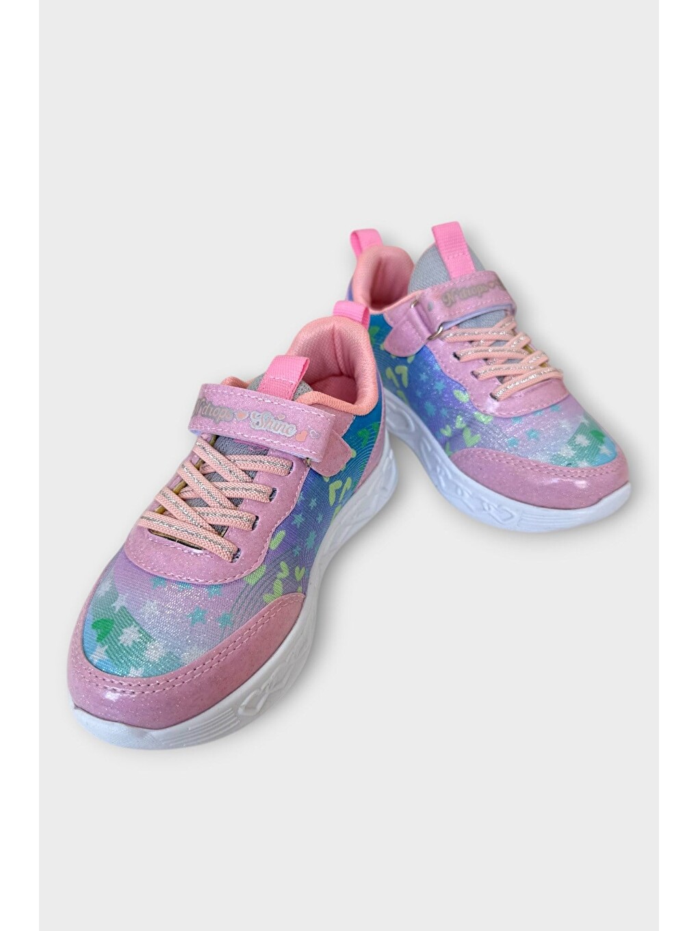 Pembe Çok Renkli Işıklı Cırtlı Hafif Anatomik Taban Günlük Sneaker Kız Çocuk Spor Ayakkabı Pudra-2