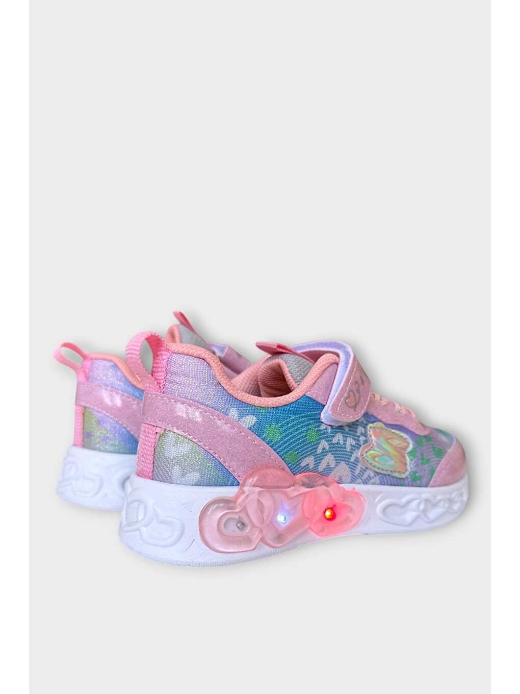 Pembe Çok Renkli Işıklı Cırtlı Hafif Anatomik Taban Günlük Sneaker Kız Çocuk Spor Ayakkabı Pudra-3