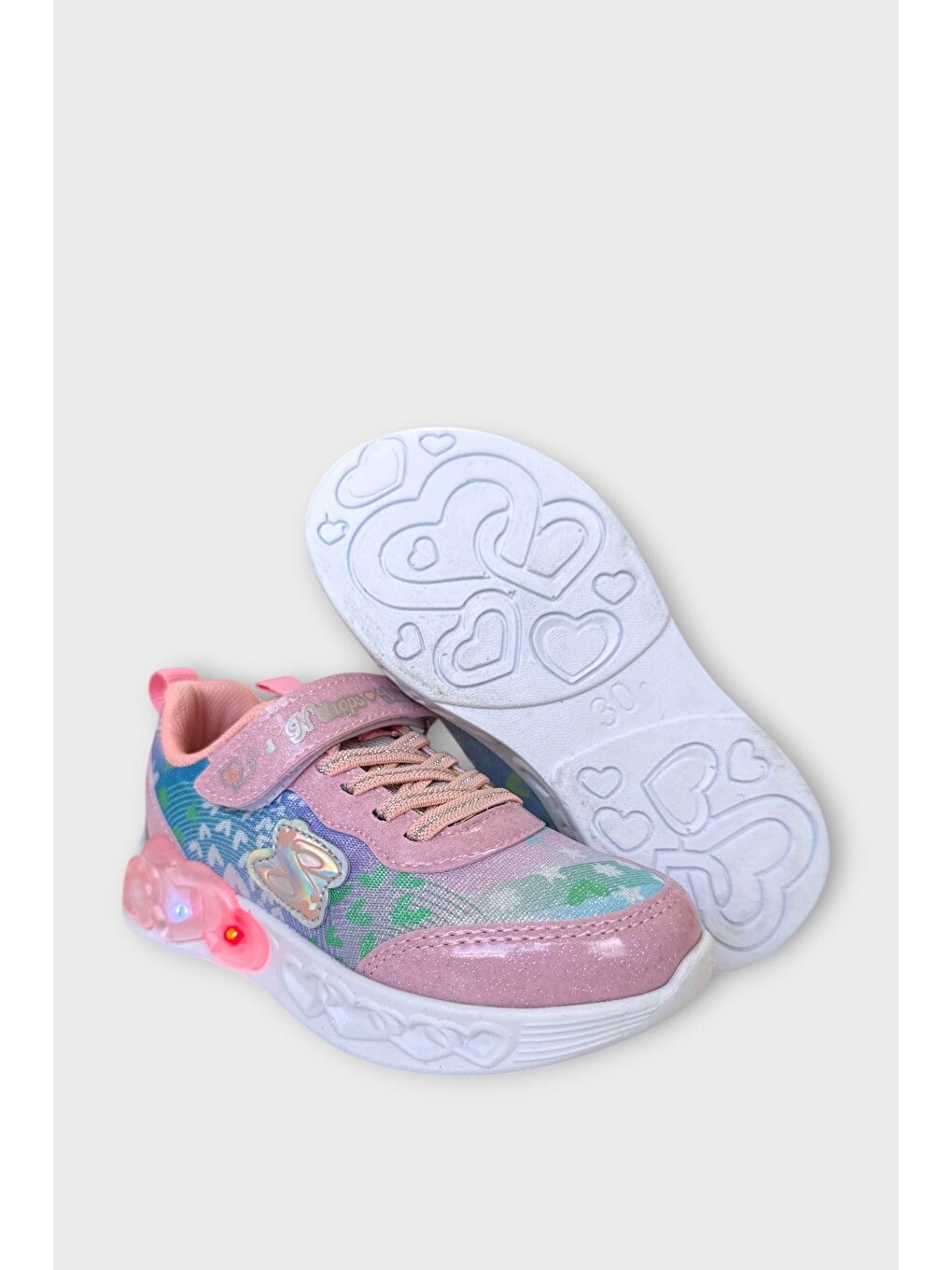 Pembe Çok Renkli Işıklı Cırtlı Hafif Anatomik Taban Günlük Sneaker Kız Çocuk Spor Ayakkabı Pudra-4