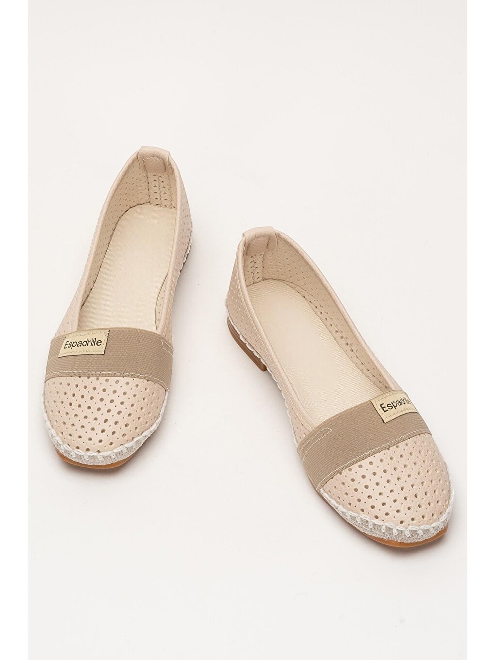 Ekru Kadın Yazlık Düz Taban Espadril Babet Ayakkabı Krem-5