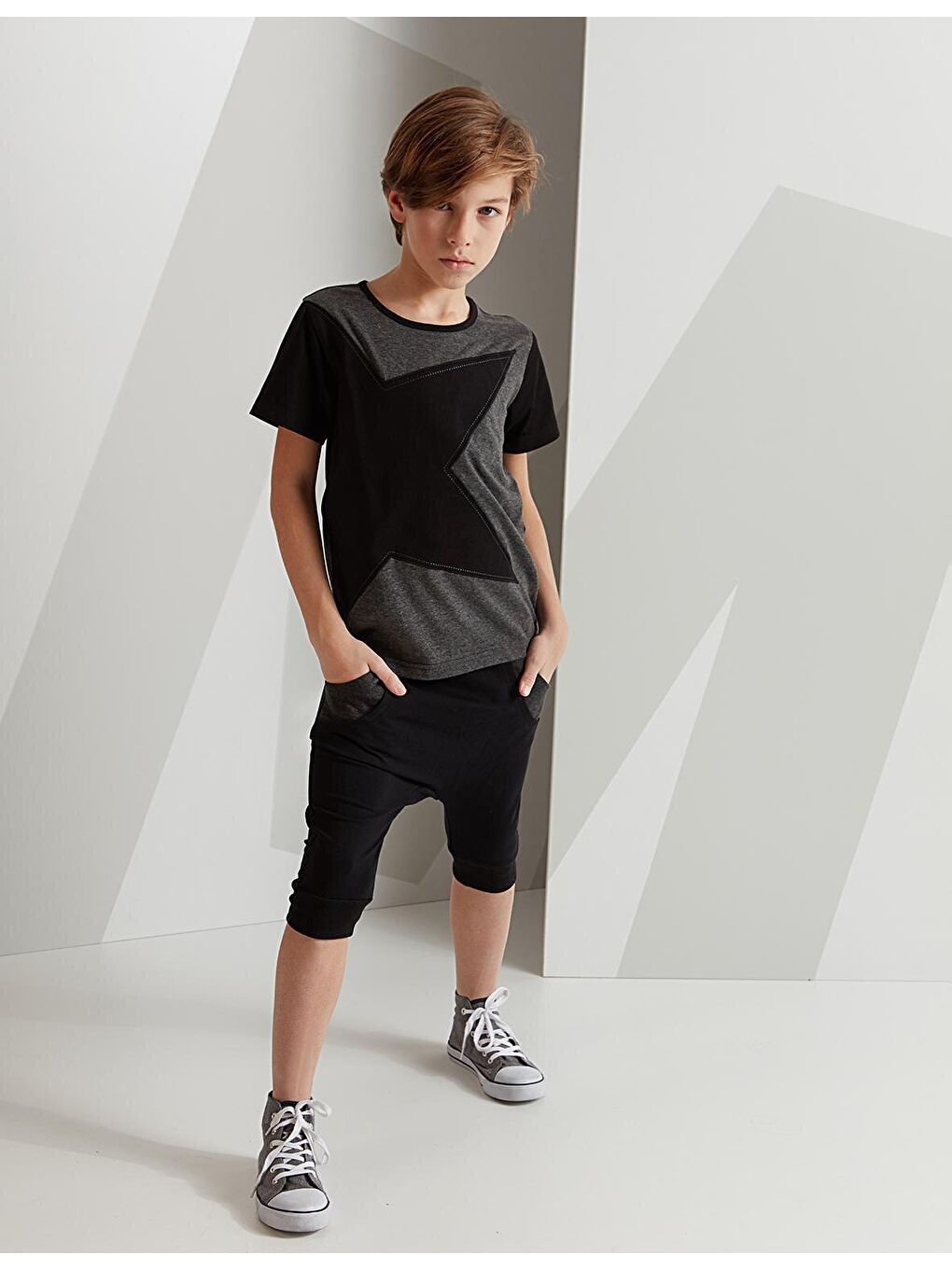 Karışık Gray Star Erkek Çocuk Tişört Kapri Şort Takım