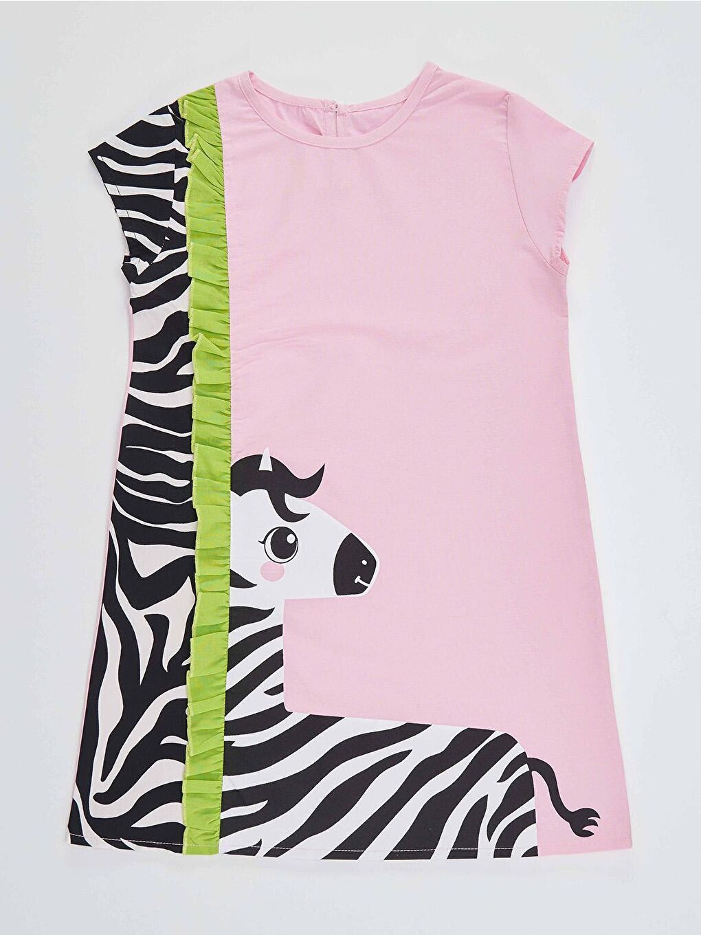 Fırfırlı Zebra Kız Çocuk Pembe Elbise-2