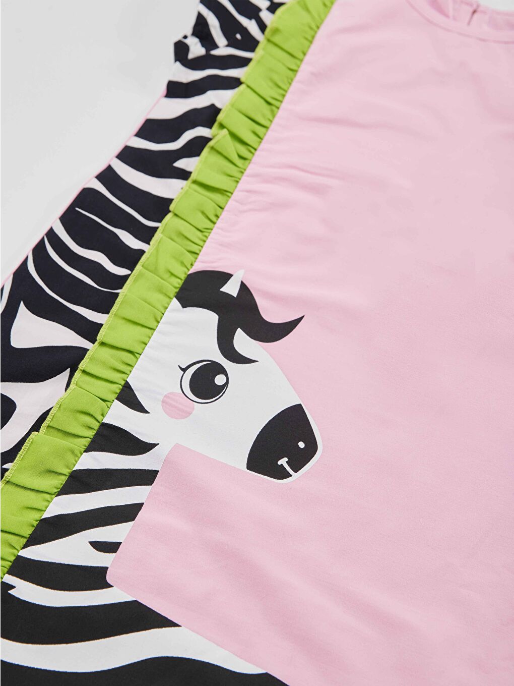 Fırfırlı Zebra Kız Çocuk Pembe Elbise-4