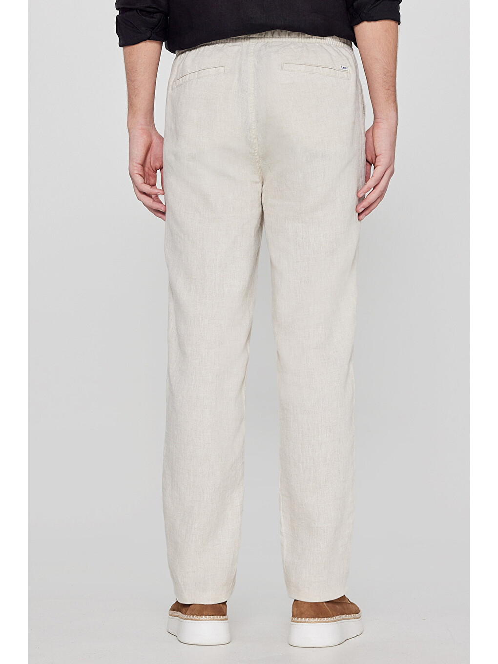 Bej %100 Keten Regular Fit Cepli Erkek Pantolon-3