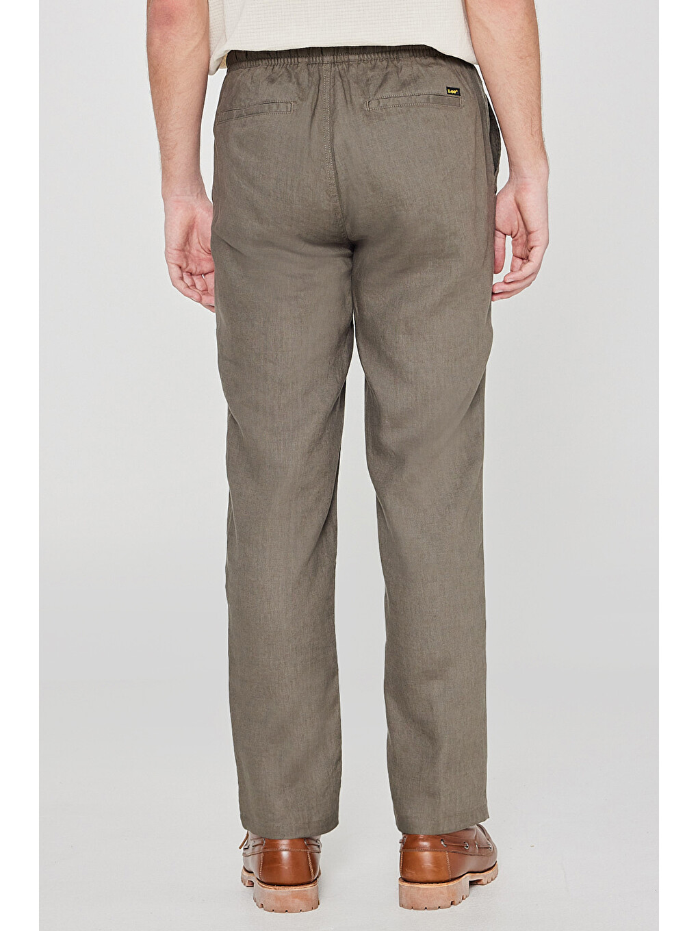 Haki %100 Keten Regular Fit Cepli Pantolon-3