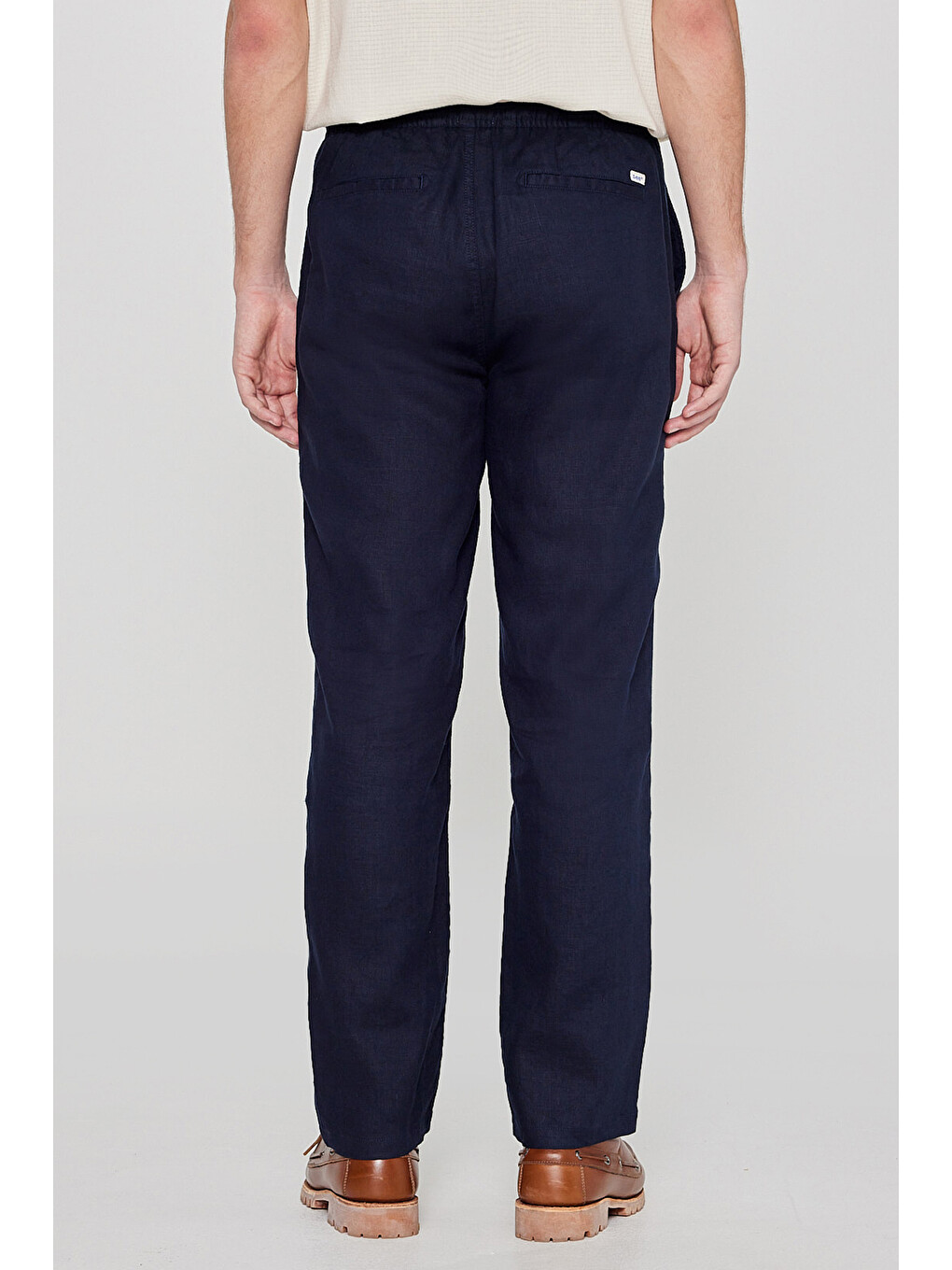 Lacivert %100 Keten Regular Fit Cepli Pantolon-3
