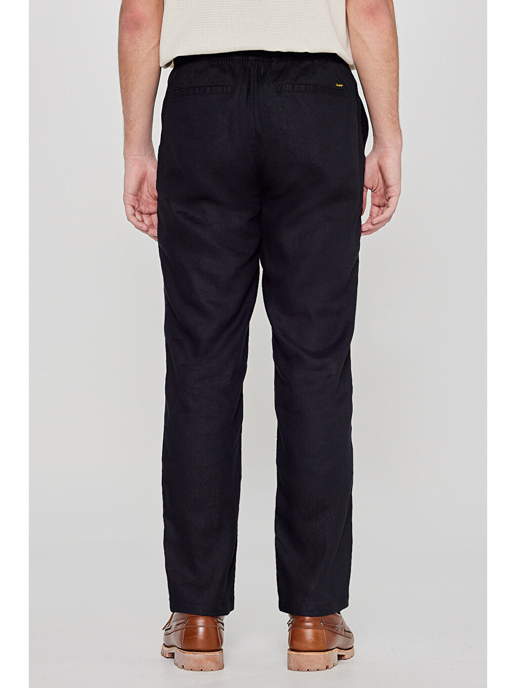 Siyah %100 Keten Regular Fit Cepli Pantolon-3