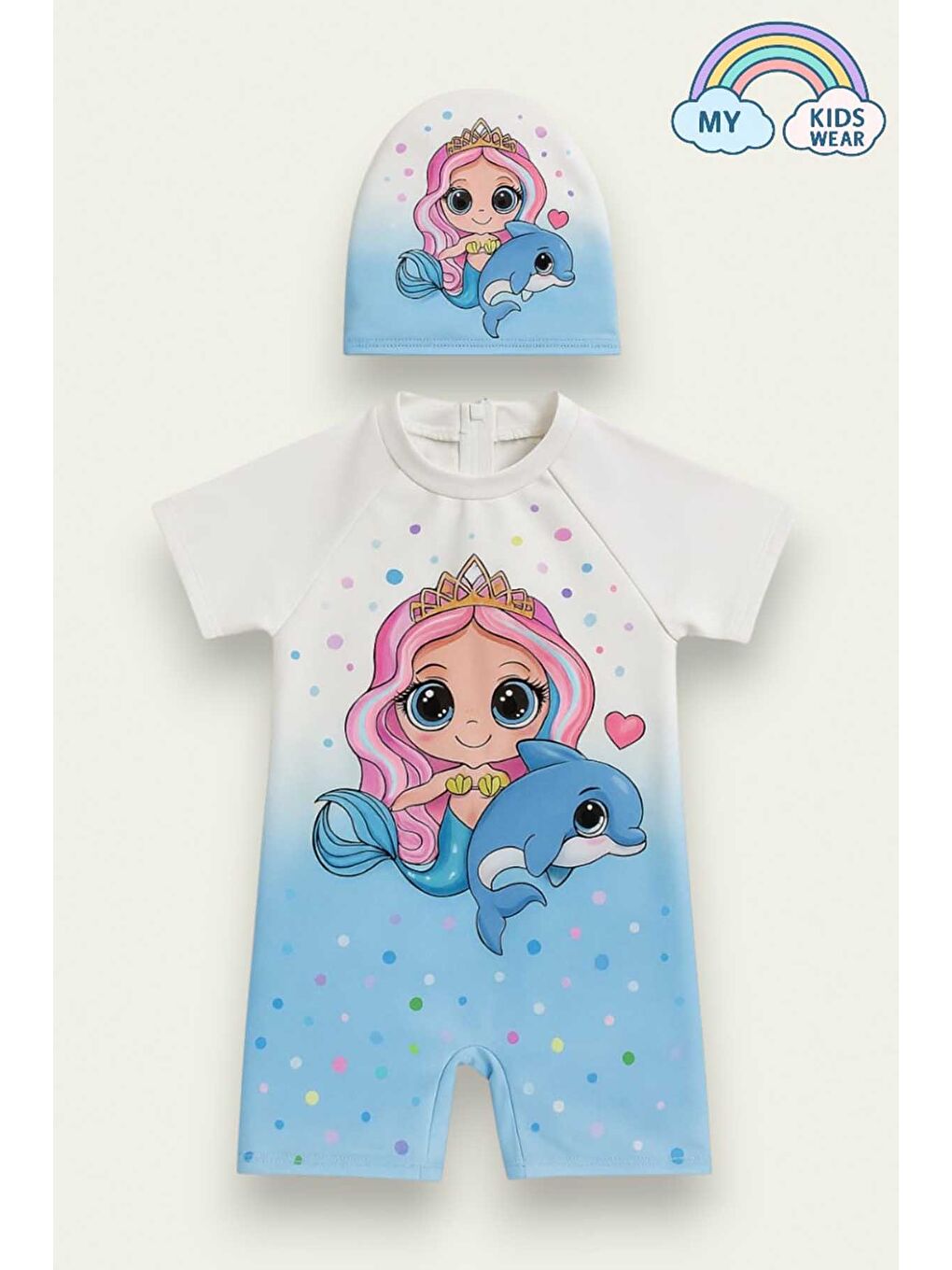 Ekru Kız Çocuk Dalgıç Kumaş Gizli Fermuarlı Boneli Mayo Takımı 3-10 Yaş 11936