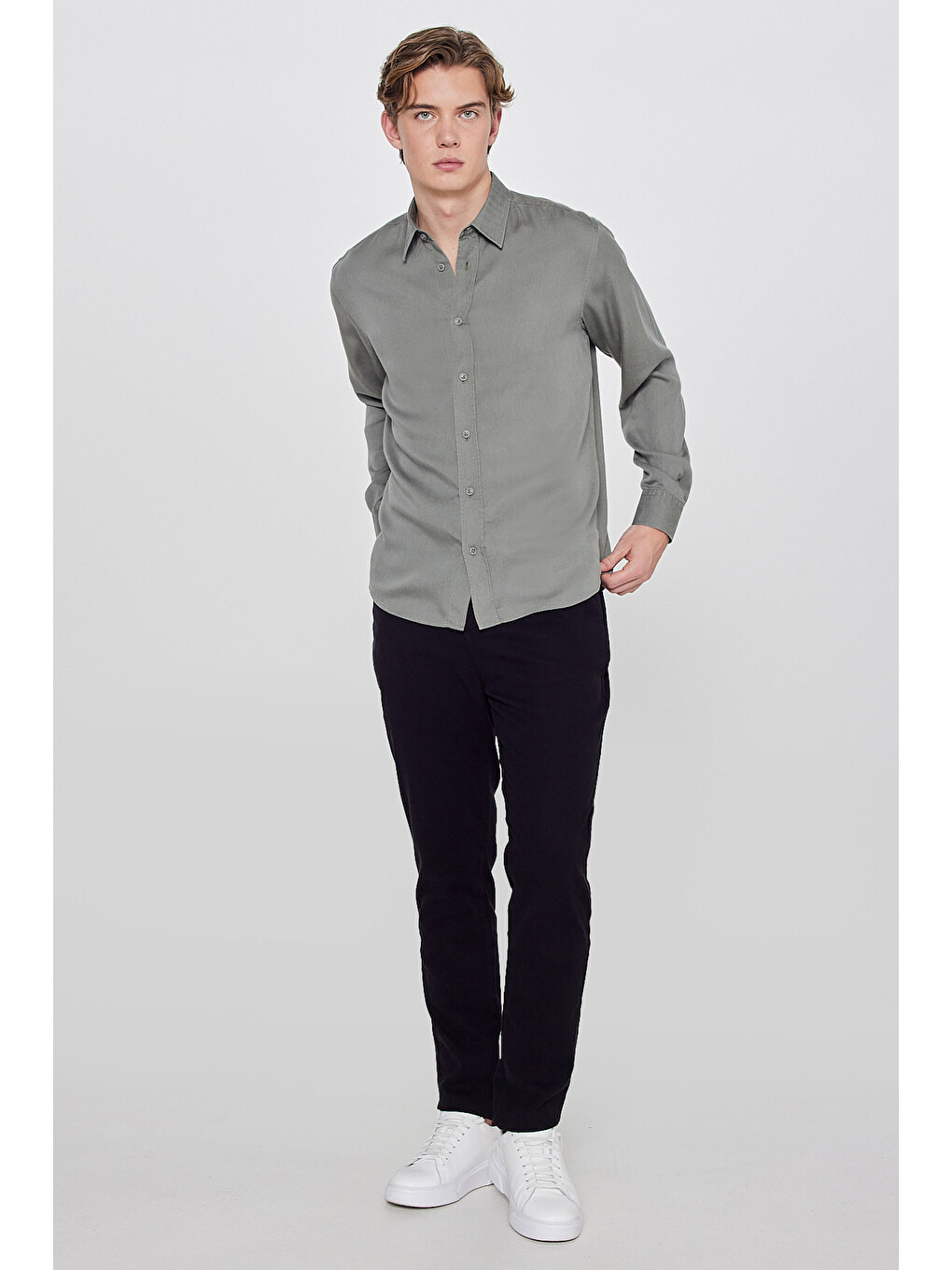 Haki Regular Fit Klasik Yaka Gömlek-2