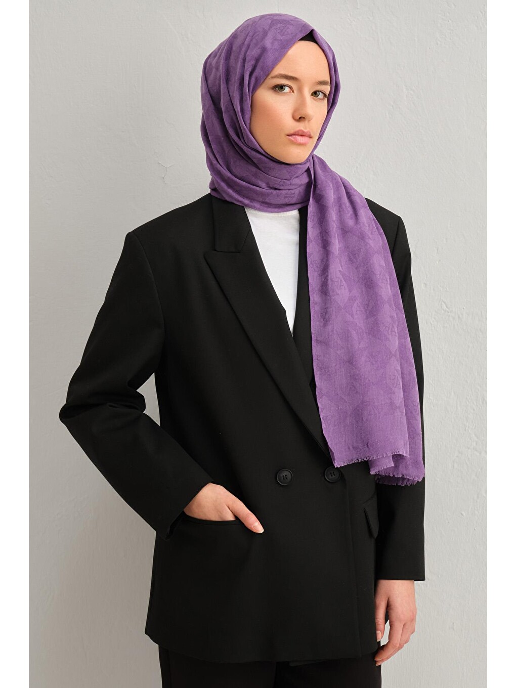 Mor Lyocell Yün Monogram Desen Şal 28