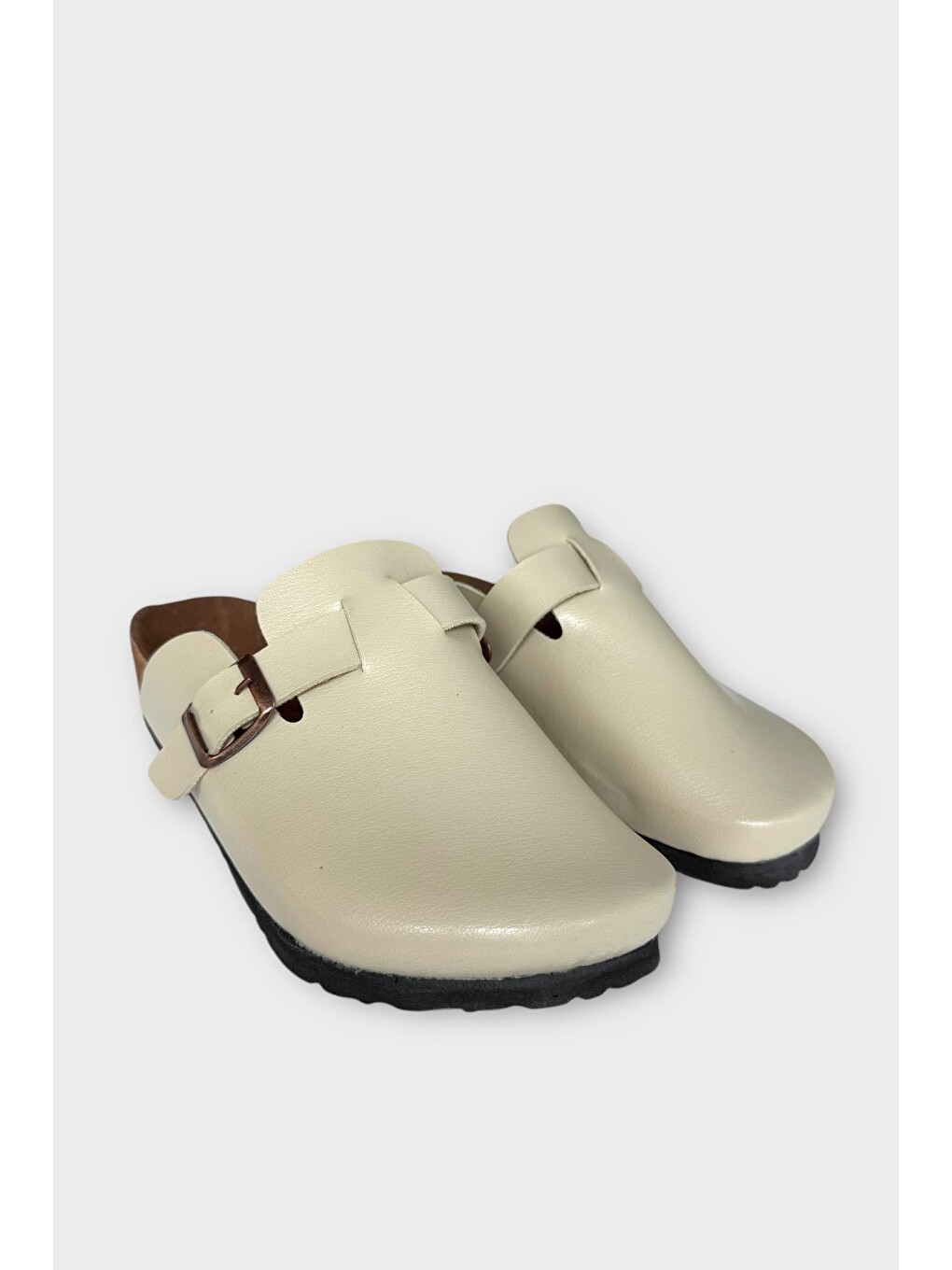 Ekru Unisex Toka Detaylı Mantar Anatomik Tabanlı Terlik Krem-1