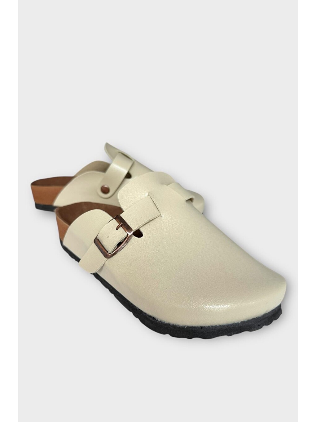 Ekru Unisex Toka Detaylı Mantar Anatomik Tabanlı Terlik Krem-2