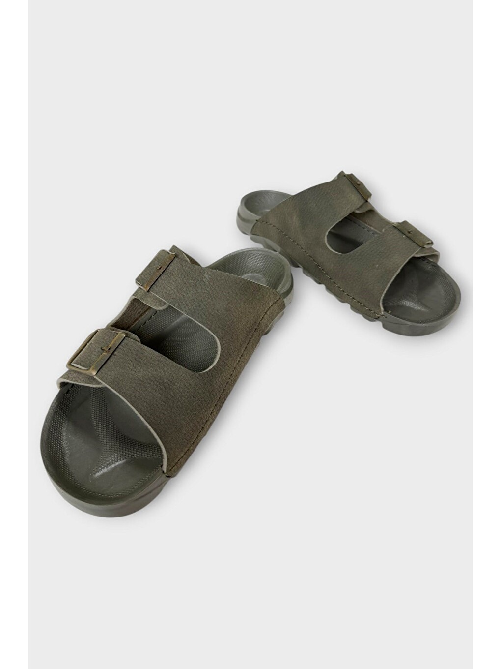Unisex Ayarlanabiilr Çift Tokalı Rahat Hafif Günlük Terlik Haki-2