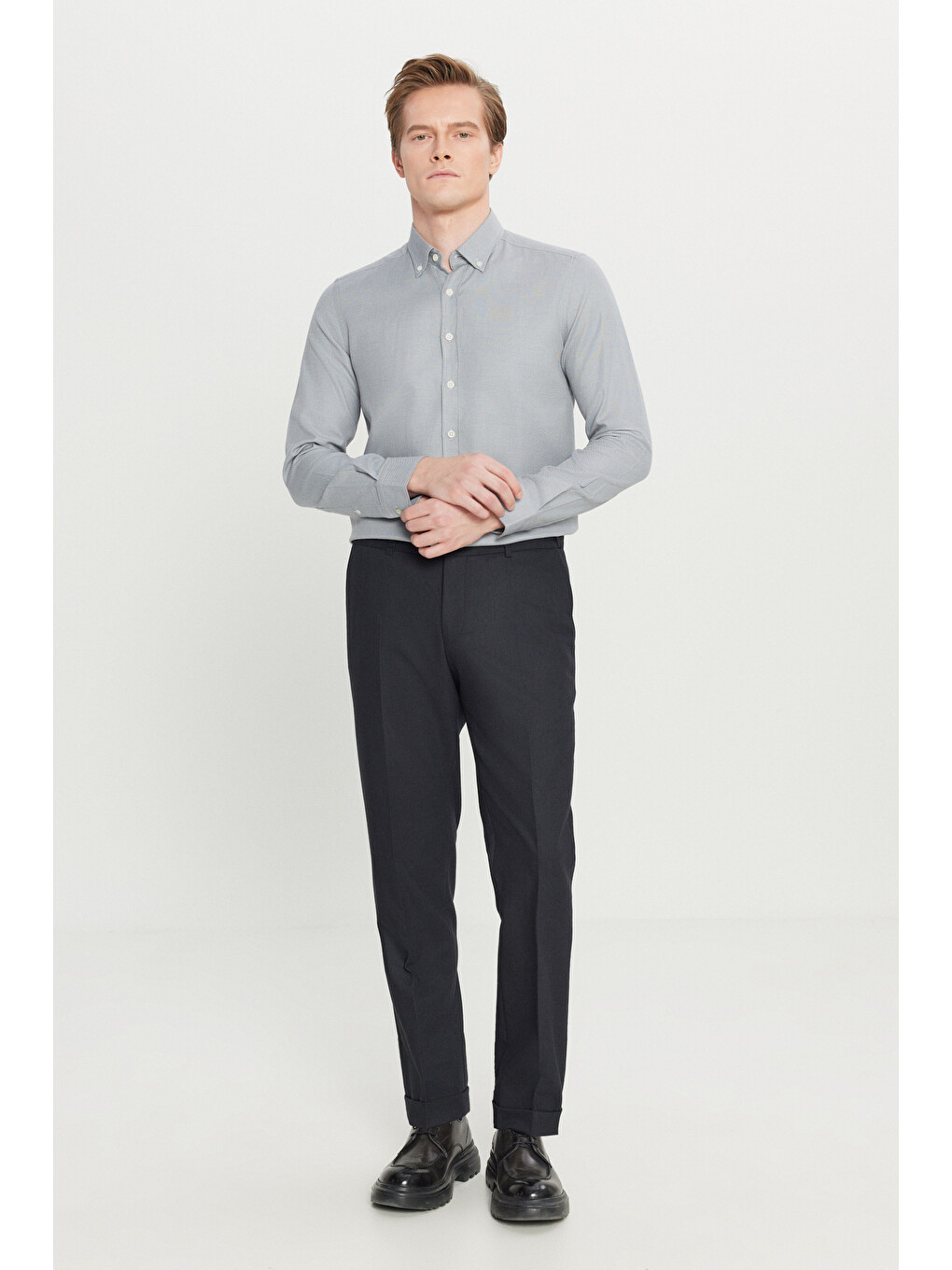 Erkek Antrasit Slim Fit Dar Kesim Gizli Lasiktli Yan Cepli Esnek Klasik Pantolon-2