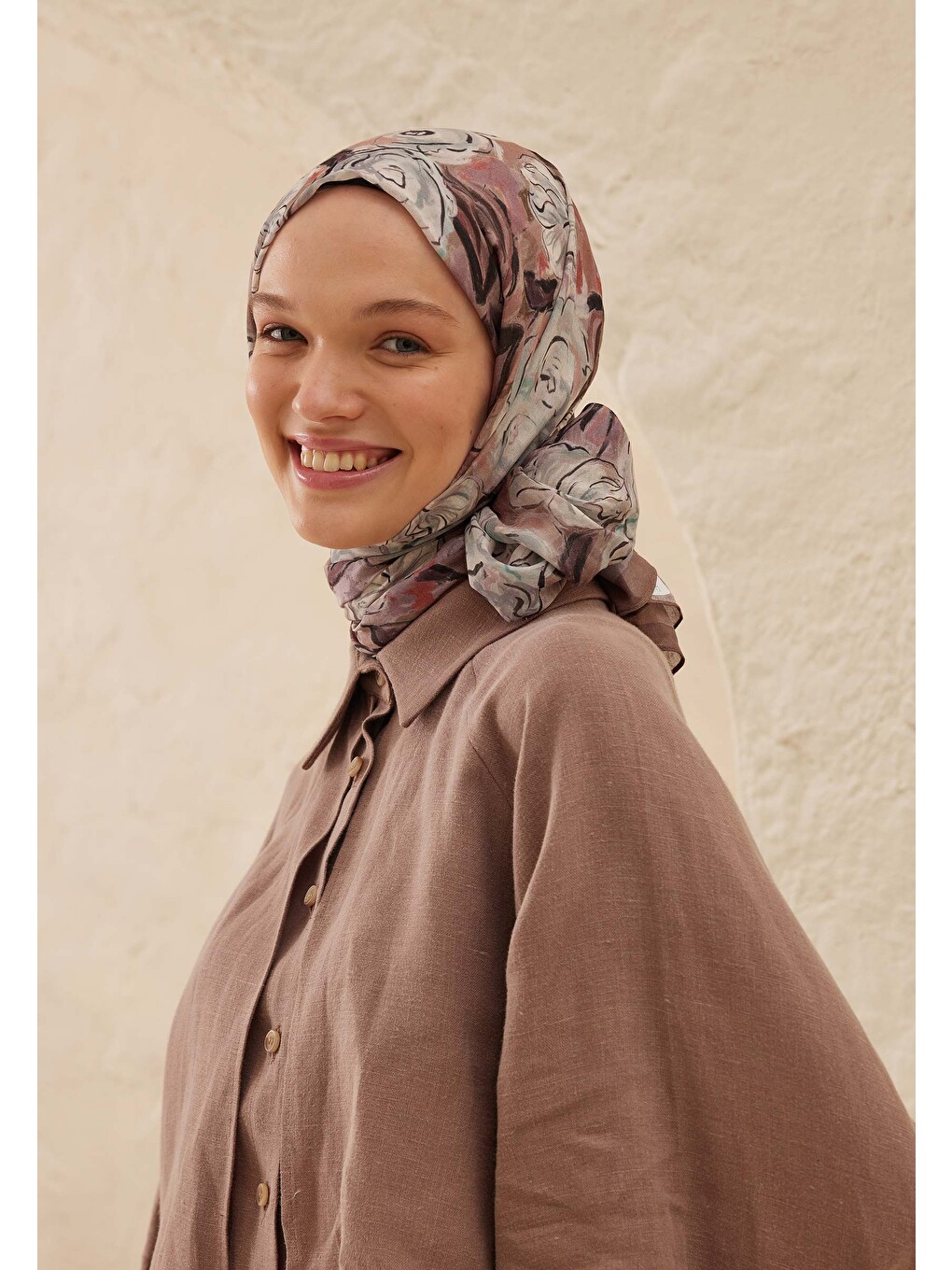 Pembe Linda Desen Rami Şal Gül Kurusu-3