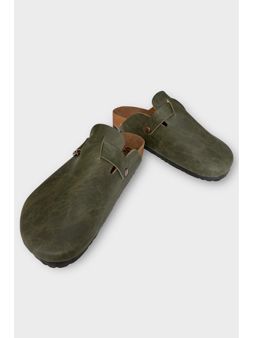Unisex Toka Detaylı Mantar Anatomik Tabanlı Terlik Haki - Bej-3