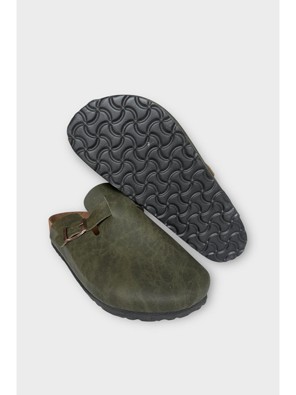 Unisex Toka Detaylı Mantar Anatomik Tabanlı Terlik Haki - Bej-5