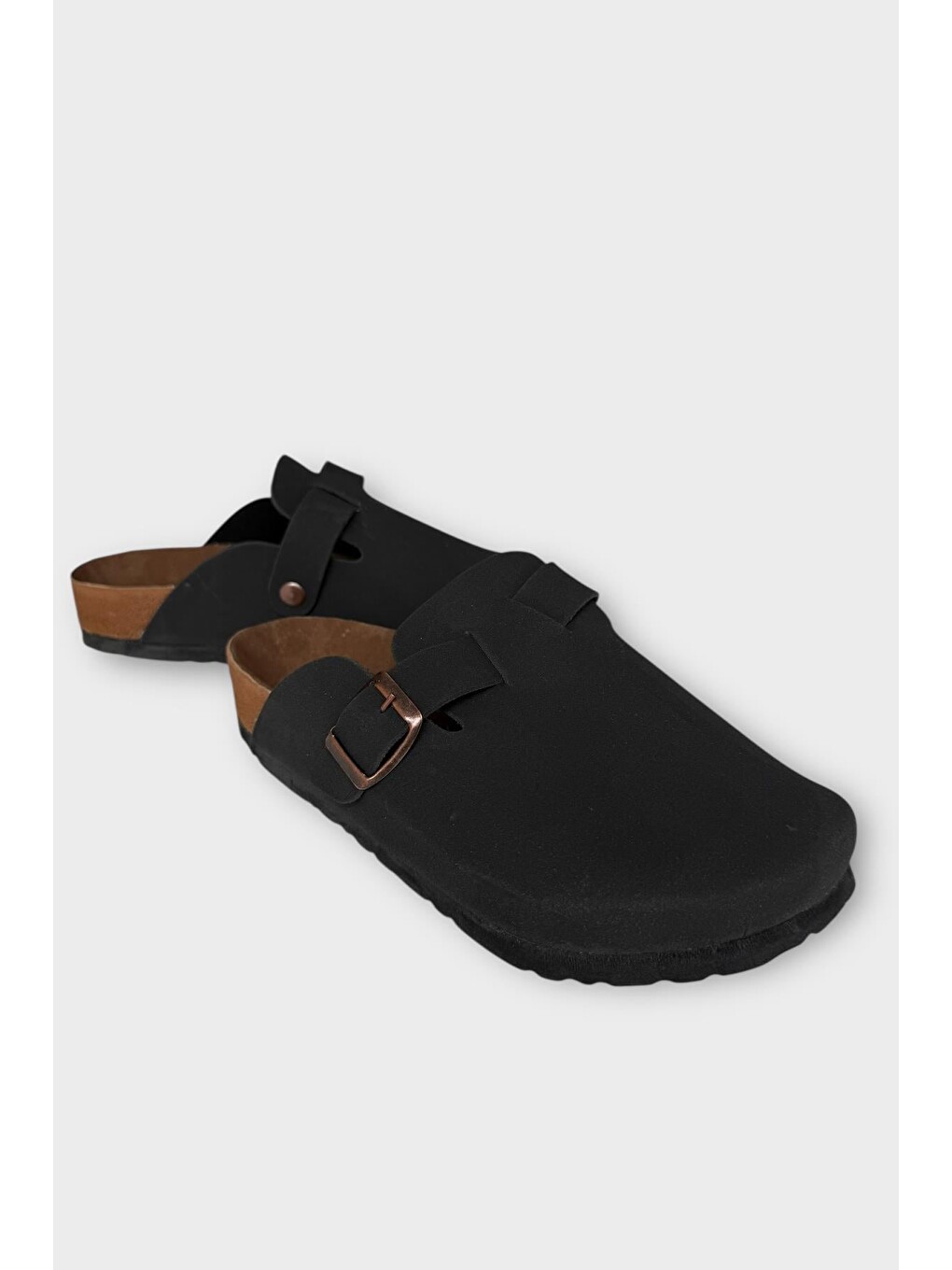 Unisex Toka Detaylı Mantar Anatomik Tabanlı Terlik Siyah - Taba-1