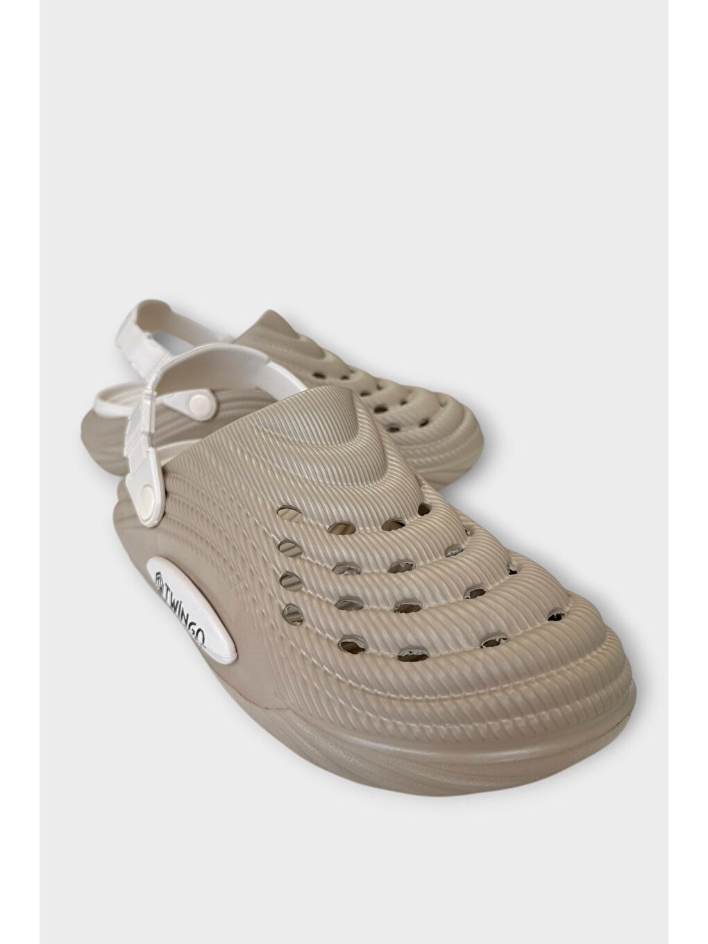 Bej Hasır Desenli Unisex Sabo Terlik Vizon-1