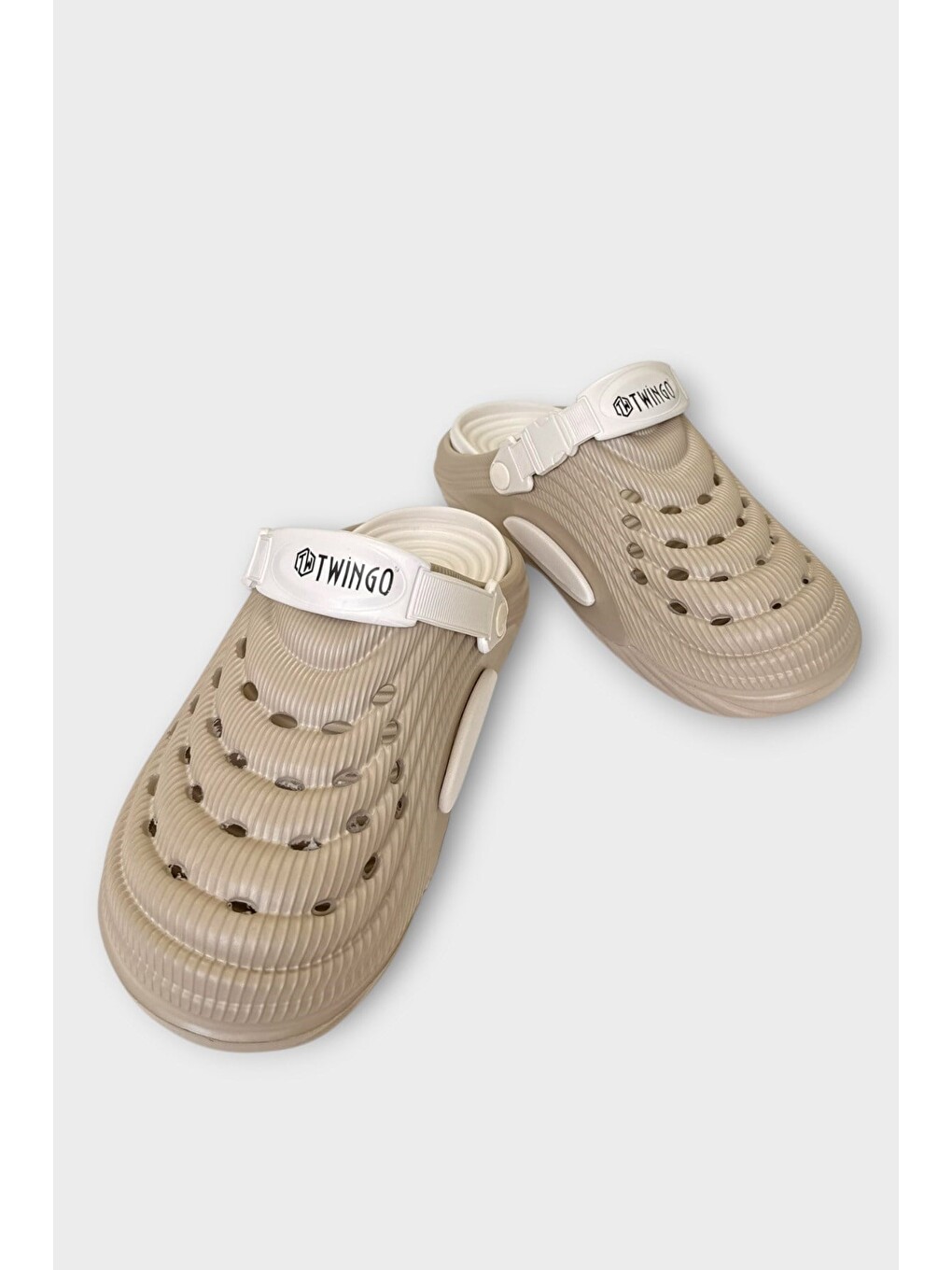 Bej Hasır Desenli Unisex Sabo Terlik Vizon-2