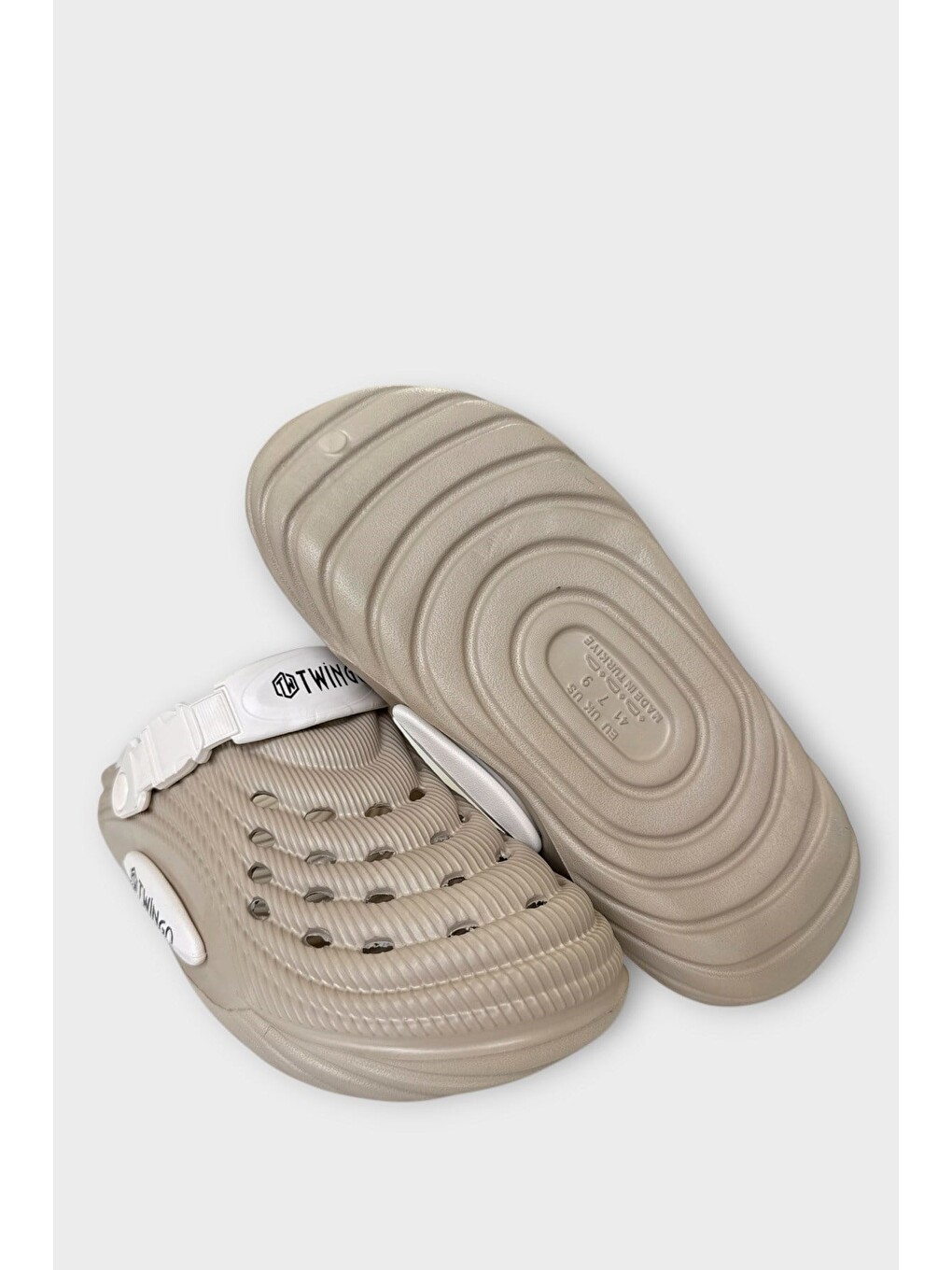 Bej Hasır Desenli Unisex Sabo Terlik Vizon-4