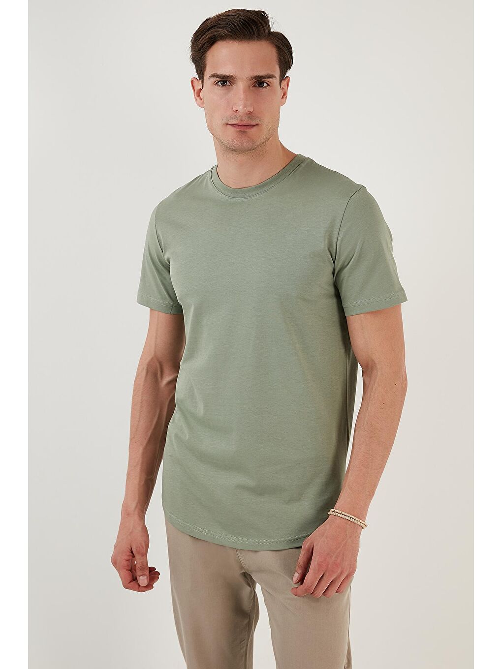 Yeşil % 100 Pamuk Regular Fit Bisiklet Yaka T shirt 5902511-3