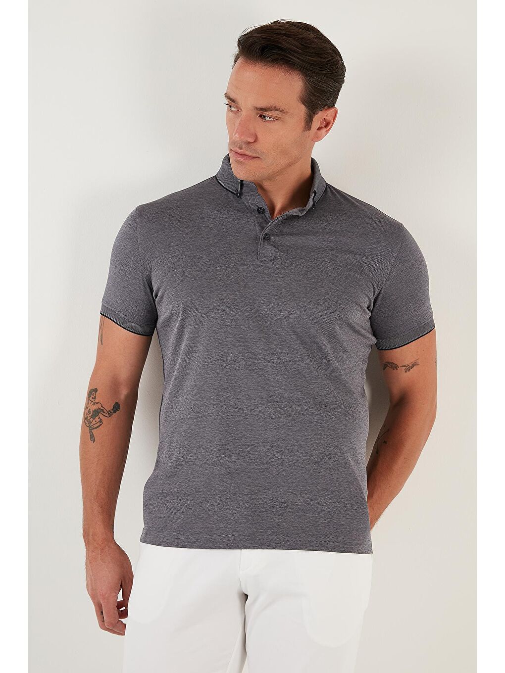 Buratti Koyu Gri Pamuklu Slim Fit Polo T Shirt 646R1000 - 3