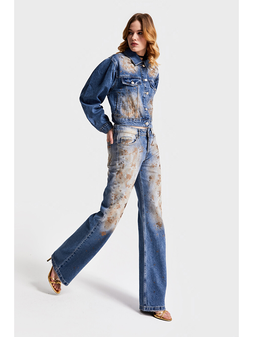 Mavi Kadın T.Kot Rengi 4S568 Parlak Taşlı Tasarım Baggy Flare Fit Denim Jean