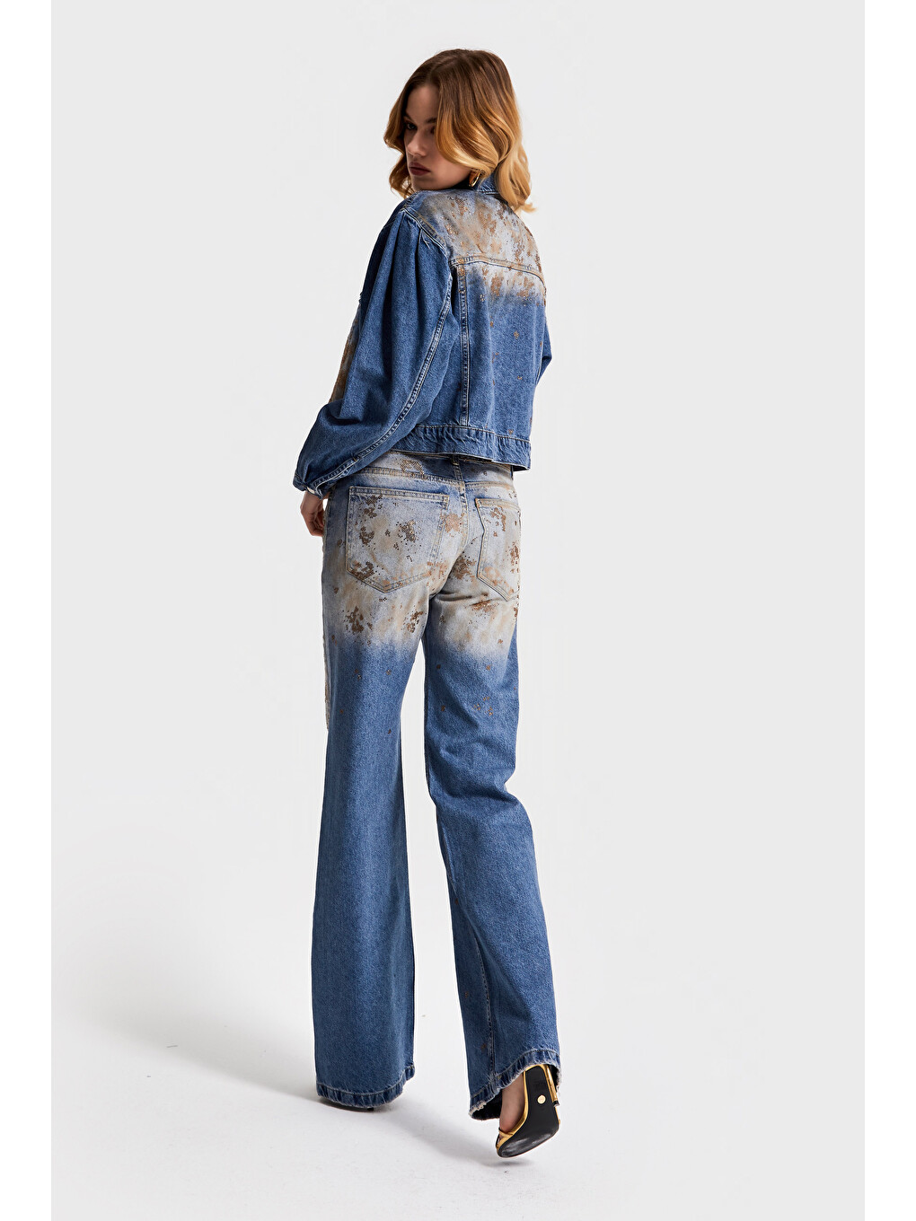 Mavi Kadın T.Kot Rengi 4S568 Parlak Taşlı Tasarım Baggy Flare Fit Denim Jean-1