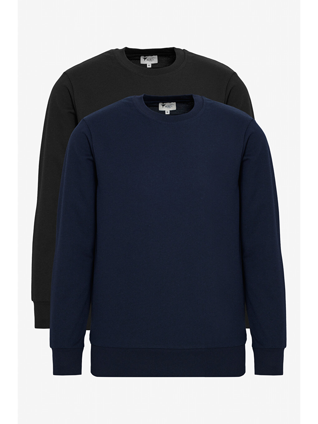 Erkek Lacivert-siyah 2'li Paket Pamuklu Standart Fit Normal Kesim Bisiklet Yaka Sweatshirt-1