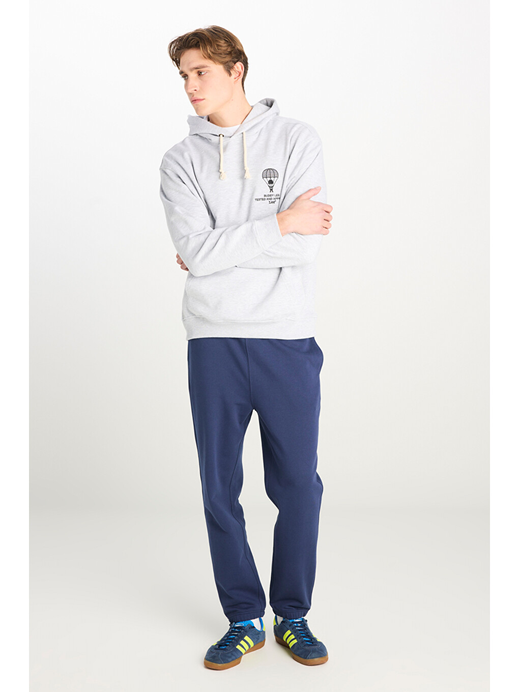 Loose Fit Kapüşonlu Gri Melanj Sweatshirt-2