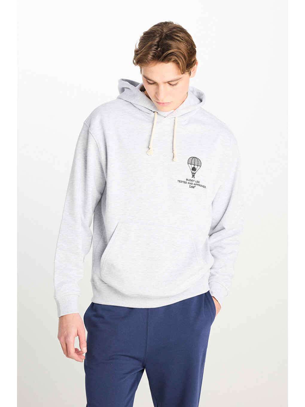 Loose Fit Kapüşonlu Gri Melanj Sweatshirt-1