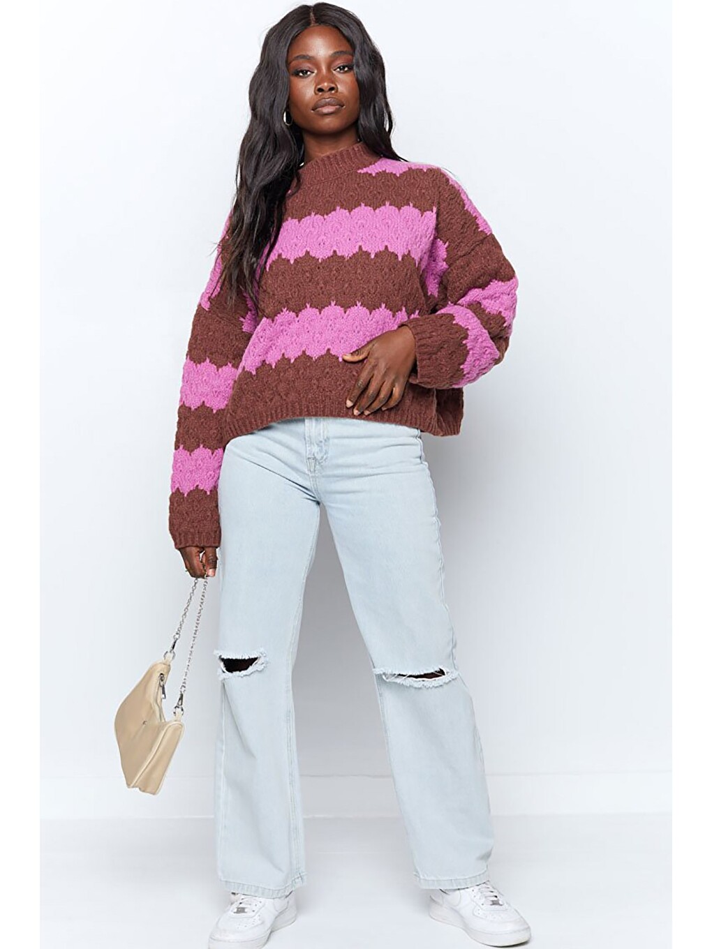 Pembe Desenli Oversize Kazak Mg1205-8
