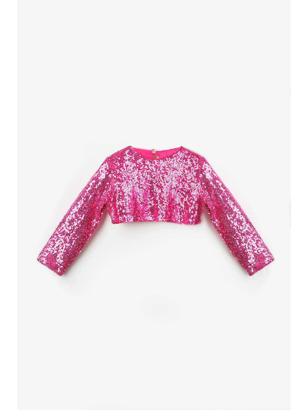 Fuşya Uzun Kollu Pullu Kız Çocuk Crop Bluz