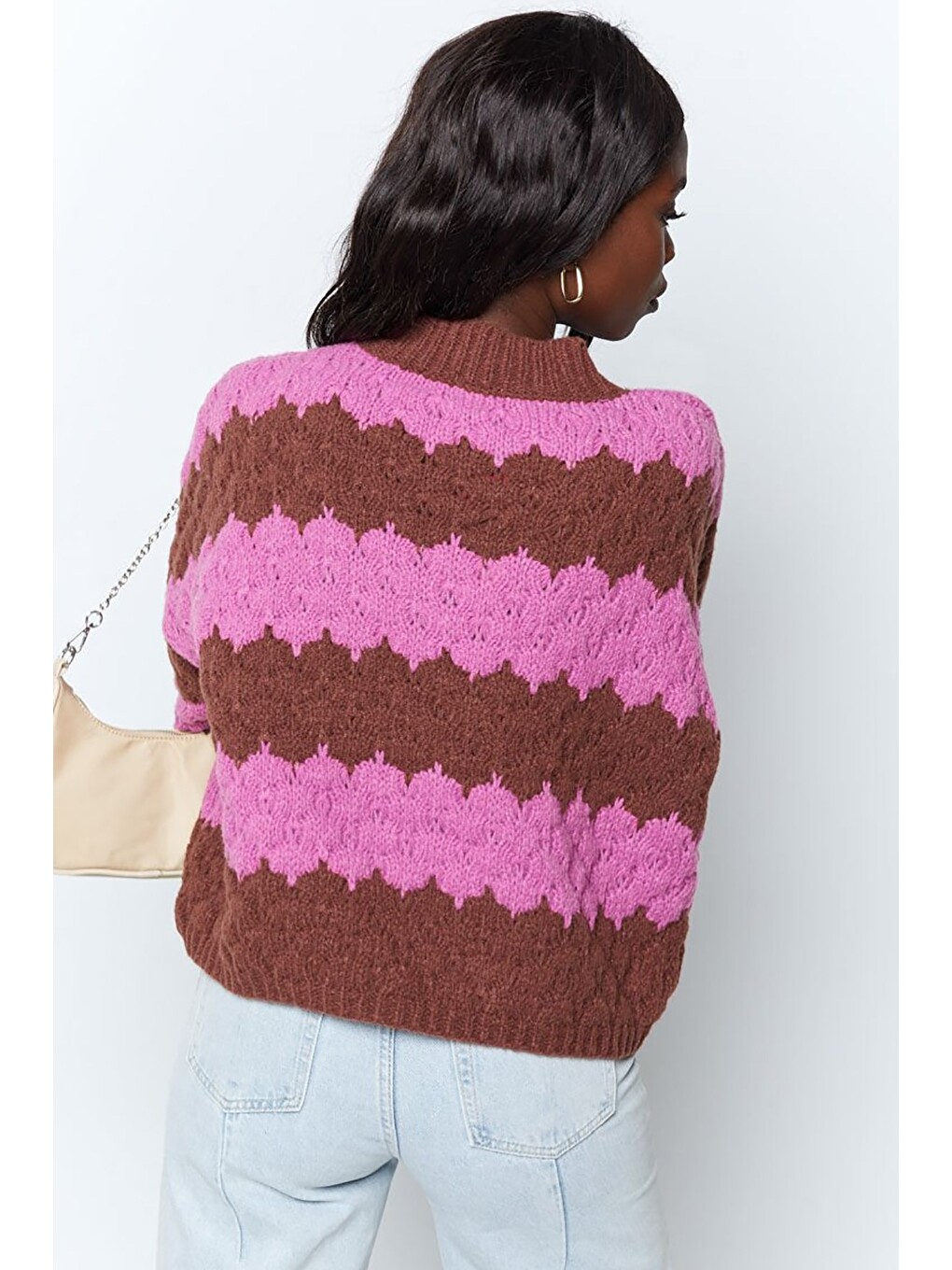 Pembe Desenli Oversize Kazak Mg1205-2